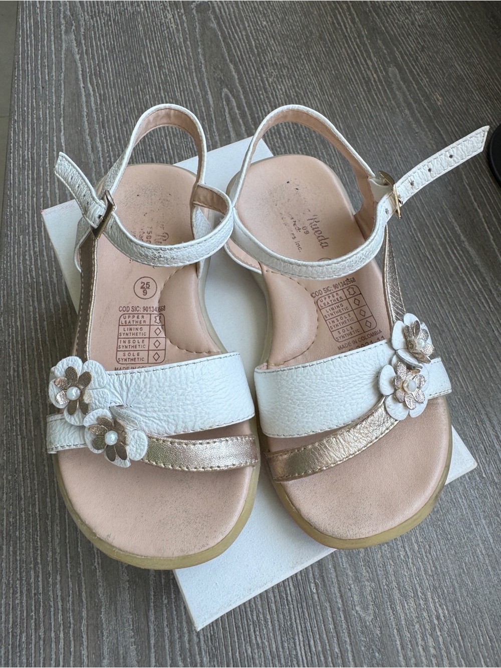 Girls White & Rose Gold Floral Ankle-Strap Sandals